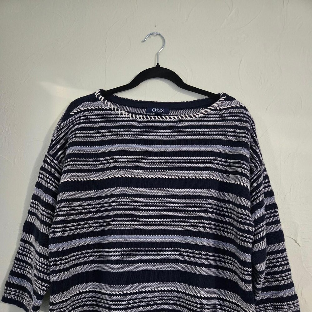 Chaps navy blue and white horizontal striped cotton & polyester sweater #stripes